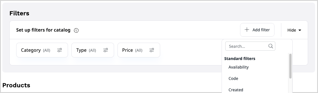 Adding filters to catalog