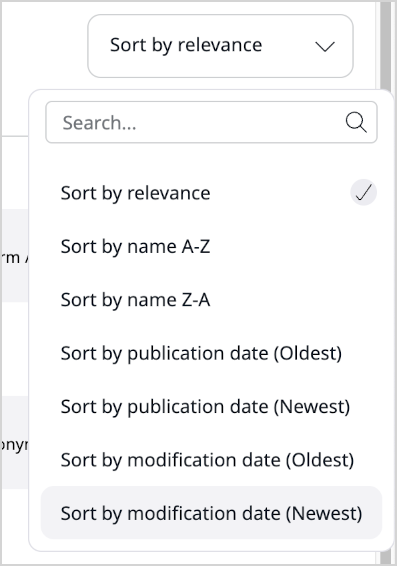 Sorting menu
